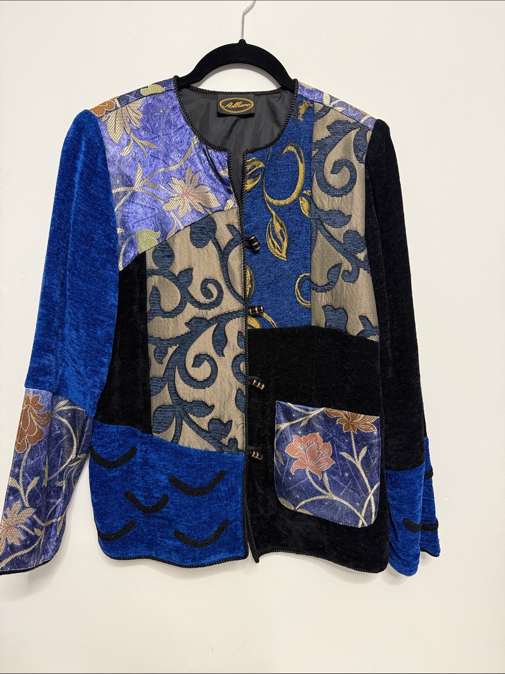 Bellini Blue and Black Velvet Patchwork Blazer